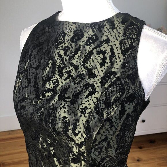 Vtg 90's Betsy Lauren Olive Green Evening Blouse Taffeta 8 Embossed Velvet NYE - Picture 8 of 12